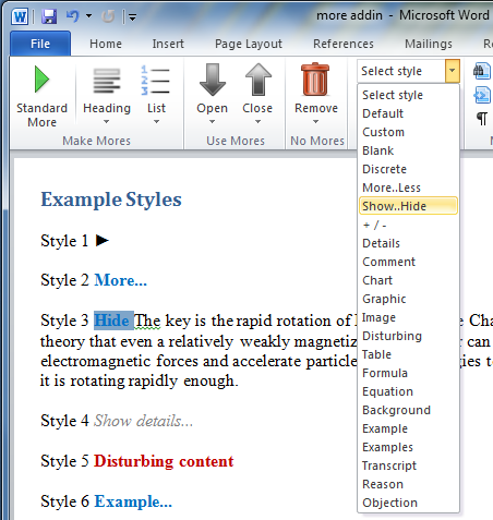 Create collapsible/expandable sections in Word documents with More Addin